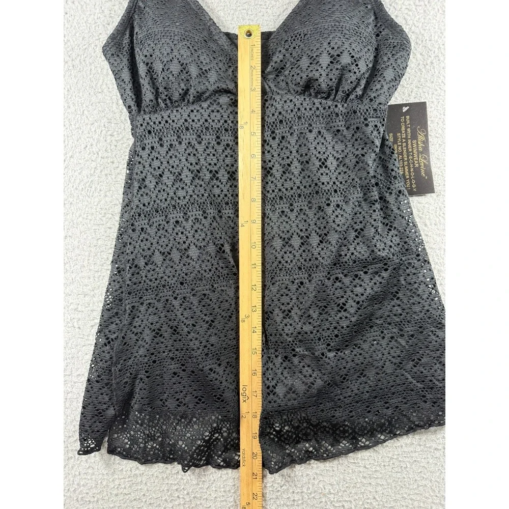 ALISHA LEVINE Crochet Swim Dress Padded Bra Black Swimsuit Size 10 NEW